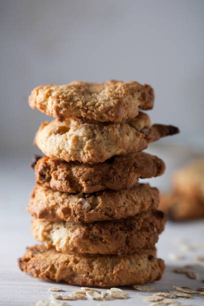 istock A stack of homemade oatmeal cookies on a grey background. 987517014