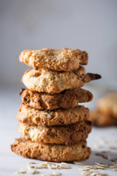 istock A stack of homemade oatmeal cookies on a grey background. 987525414