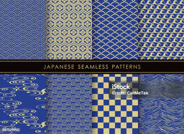 Set Of Japanese Traditional Seamless Patterns Stock Illustration - Download Image Now - Pattern, Japan, Japanese Culture