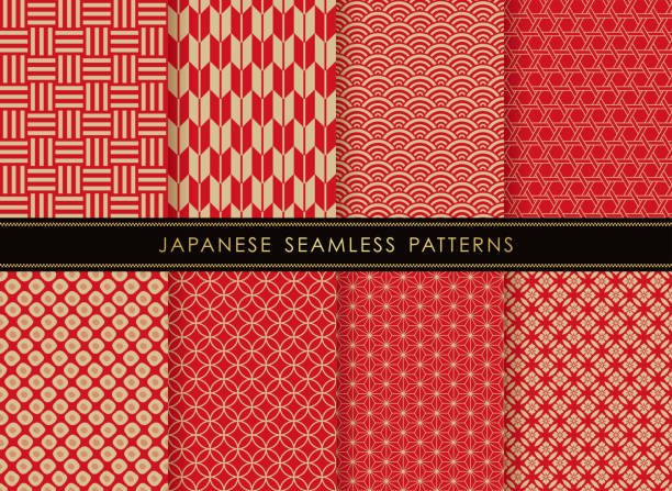 ilustrações, clipart, desenhos animados e ícones de conjunto de padrões tradicionais, sem costura japonesas. - cultura japonesa