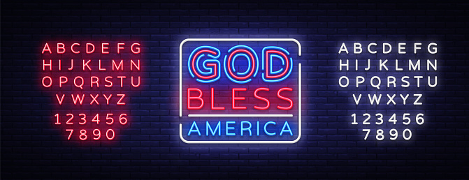 God bless America neon vector sign. USA symbol banner light, bright night Illustration. Vector illustration. Editing text neon sign.