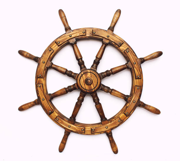 Steering hand wheel ship on white background Steering hand wheel ship on white background rudder stock pictures, royalty-free photos & images