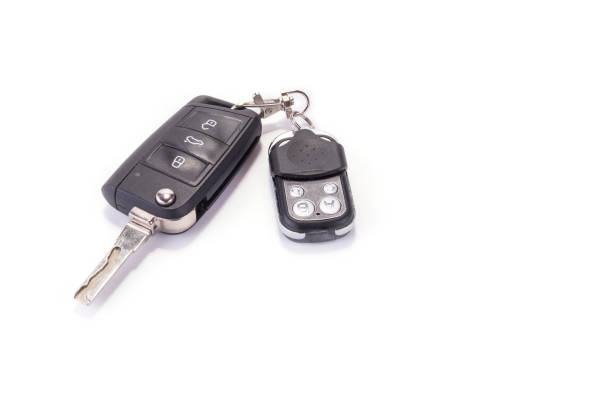 istock Car key with garage remote control on the white 987543872