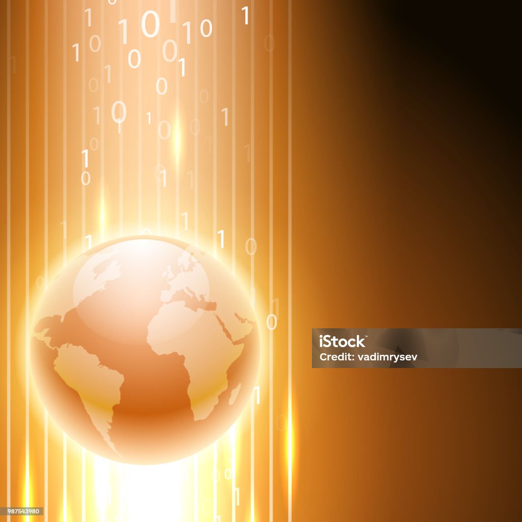 Orange Background With Binary Code To The Globe Stock Illustration ...