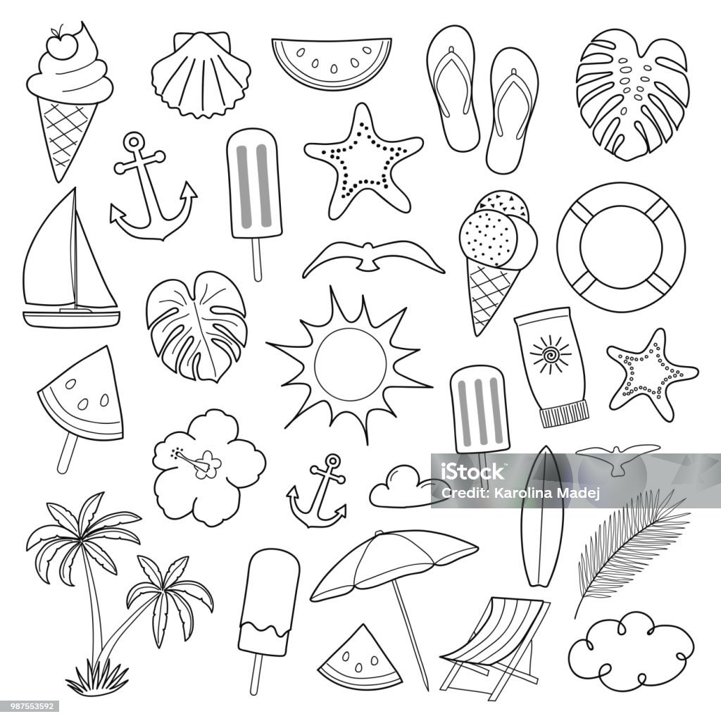 Collection of summer icons isolated on white background. Vector. Anchor - Vessel Part stock vector