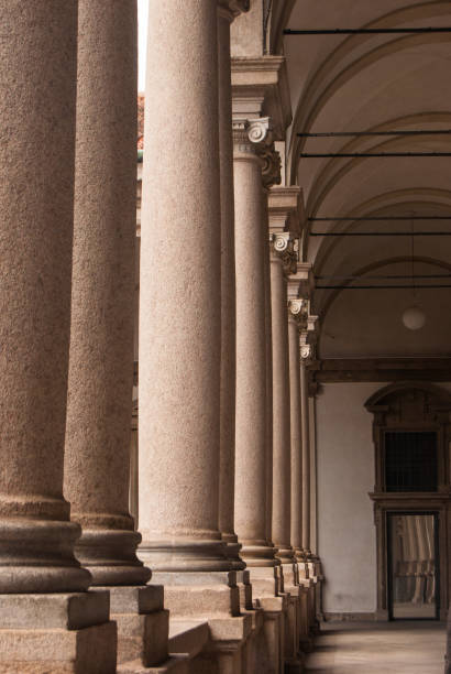 Colonnade in Brera high school Tall colonnade in marble of the internal courtyard of Brera pinacoteca sao paulo photos stock pictures, royalty-free photos & images