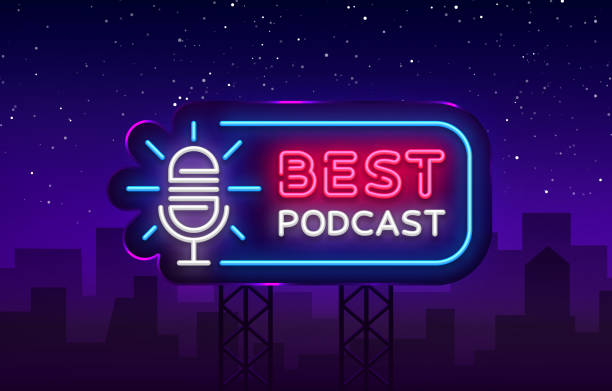 istock Podcast neon sign vector. Best Podcast Design template neon sign, light banner, neon signboard, nightly bright advertising, light inscription. Vector illustration. Billboard 987573384