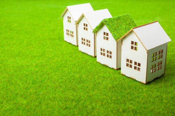 istock Houses Arranged In Row On Grassy Field 987573764