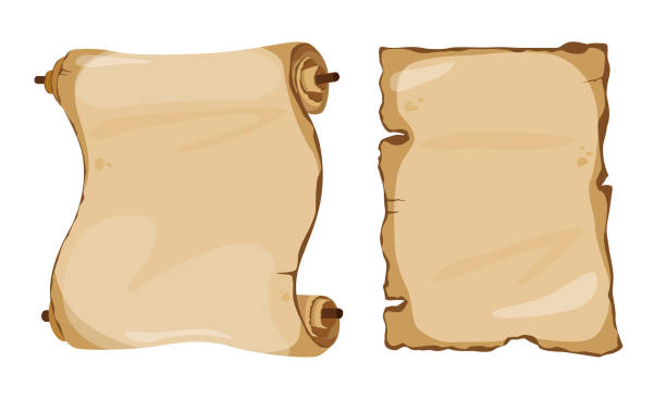 Vector cartoon set of ancient scroll and paper isolated on white background Vector cartoon set of ancient scroll and paper isolated on white background parchment scroll banner stock illustrations
