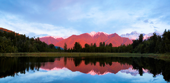 Evening Light At Lake Matheson In New Zealand