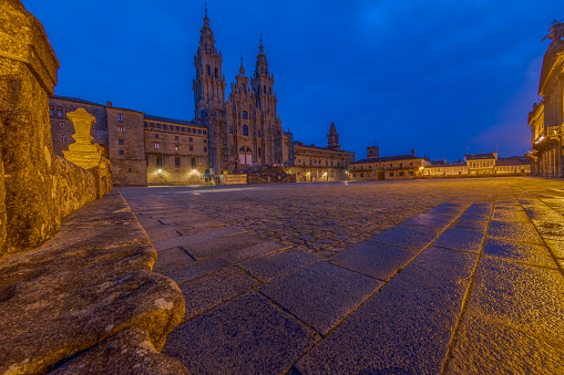 Praza do Obradoiro en la hora azul, Santiago de Compostela, Galicia, España photo