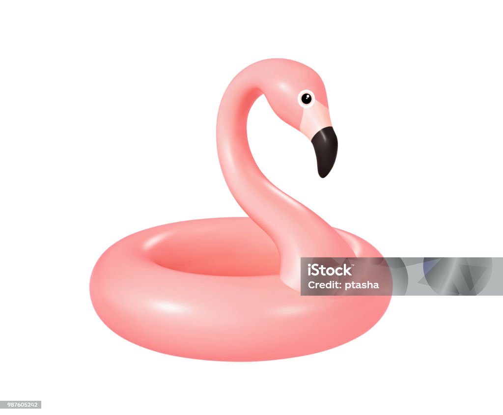 Inflatable pink flamingo isolated on white Inflatable pink flamingo isolated on white. 3D rendering with clipping path Inflatable Swim Ring Stock Photo