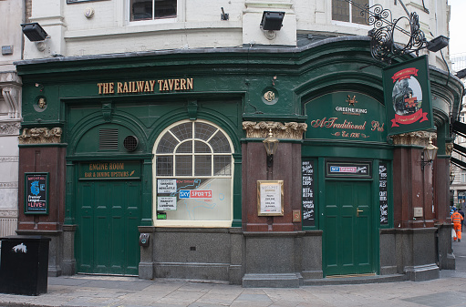 The Railway Tavern, Liverpool street on September 7, 2017 in London. This pub is run by the Greene King, the countrys leading pub retailer and brewer
