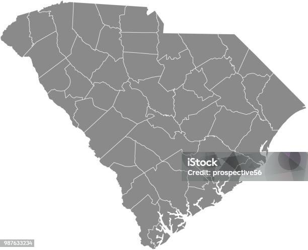 South Carolina Counties Map Vector Outline Gray Background Stock Illustration - Download Image Now