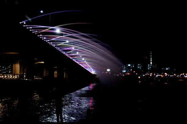 Han river bridge and seoul n tower at night