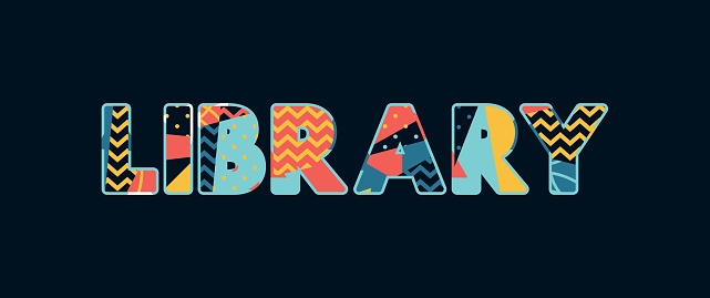 The word LIBRARY concept written in colorful abstract typography. Vector EPS 10 available.