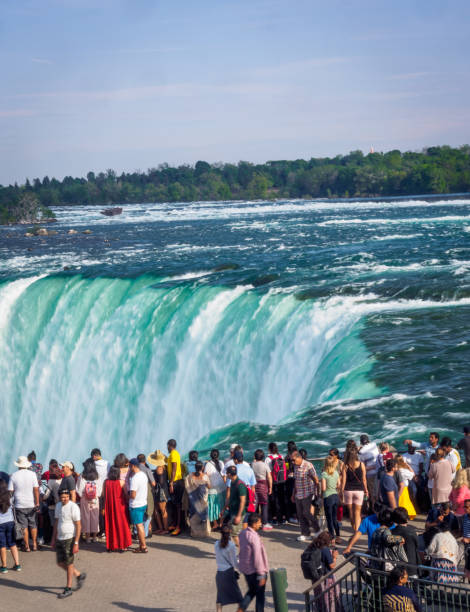 istock Niagara Horseshoe falls (close up) with tourists 987652526