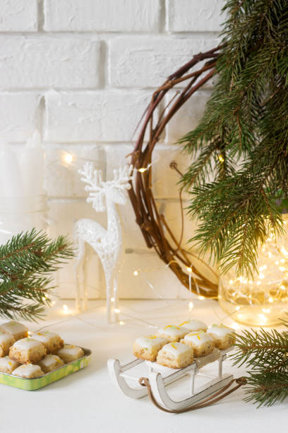 istock Christmas cookies ginger cubes in festive decoration. Rustic style. 987655646