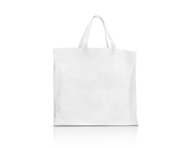 borsa in tela in tessuto bianco bianco per lo shopping e risparmiare il riscaldamento globale - recycled bag foto e immagini stock