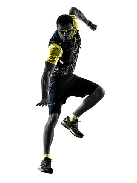 istock man trail runner running isolated silhouette white background 987658476