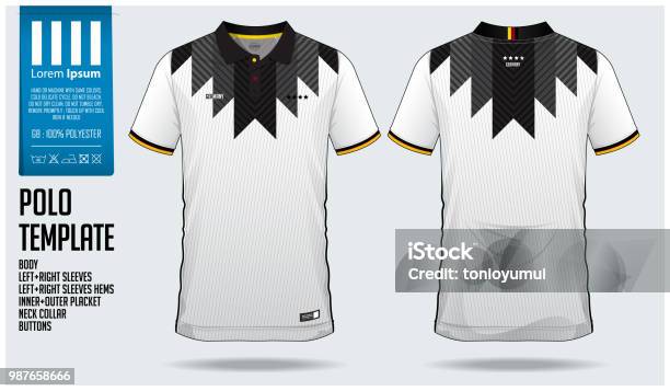 Germany Team Polo Tshirt Sport Template Design For Soccer Jersey Football Kit Or Sportwear Classic Collar Sport Uniform In Front View And Back View Tshirt Mock Up For Sport Club Stock Illustration - Download Image Now