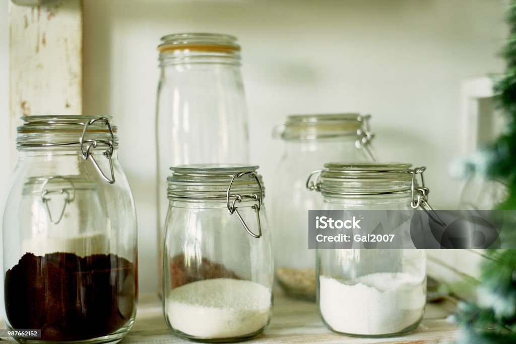 Glass Jars With Bulk Products Salt Sugar Coffee With Tight Lidskitchen  Storage Stock Photo - Download Image Now - iStock