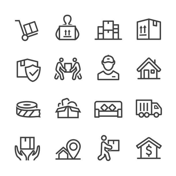 Moving Icons - Line Series Moving, house, warehouse symbols stock illustrations