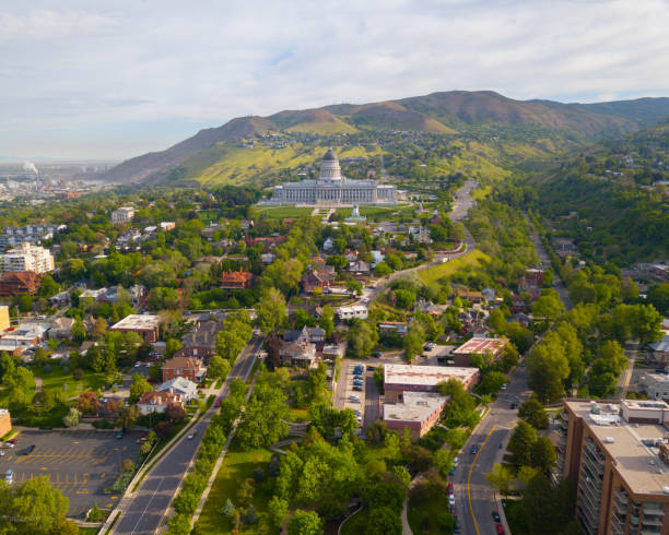 salt lake city, visto de cima, capitol hill - northern utah - fotografias e filmes do acervo