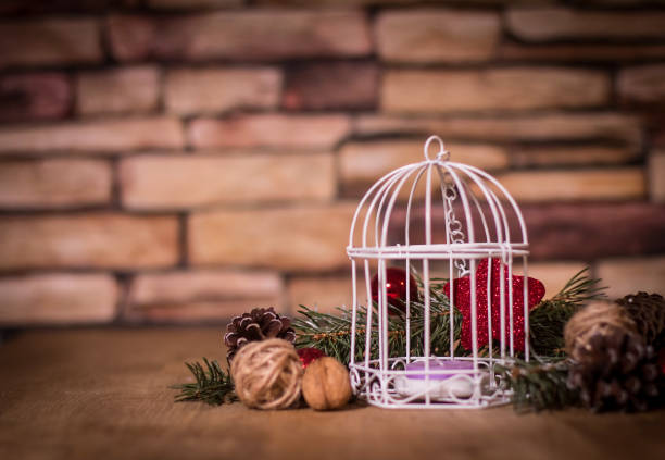 istock Christmas background.Christmas candle and Christmas tree decorat 987686084