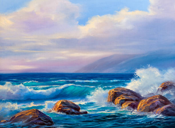 istock Sunset on the sea, painting by oil on canvas. 987697158