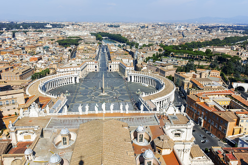 Rome, Italy - June 24, 2017: Amazing Panorama to Vatican and city of Rome from dome of St. Peter's Basilica, Italy