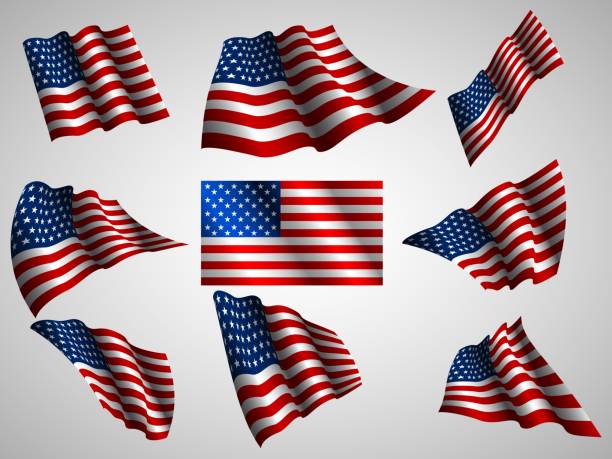 istock Illustration of waving USA flag, isolated flag icon. 987761564
