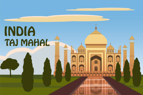 The Taj Mahal. White marble mausoleum on the south bank of the Yamuna river in the Indian city of Agra, Uttar Pradesh. Starry sky. Vector illustration. Isolated The Taj Mahal. White marble mausoleum on the south bank of the Yamuna river in the Indian city of Agra, Uttar Pradesh. Starry sky. Vector illustration. taj mahal vector stock illustrations