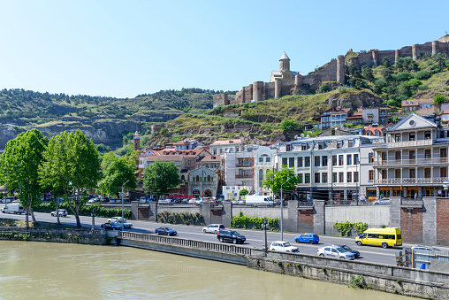 View of Narikala Fortress and Tbilisi old town in Tbilisi, Georgia.