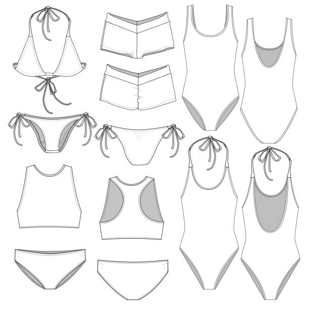 ilustrações de stock, clip art, desenhos animados e ícones de vector template of women swimwear - onesie