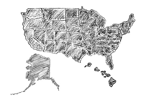 нарисованная вручную векторная карта сша - washington state state map outline stock illustrations