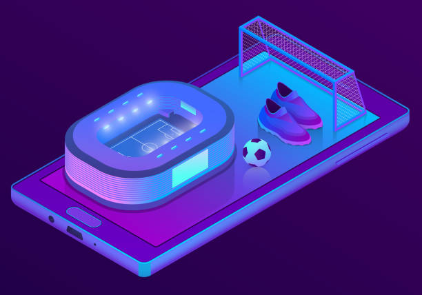 サッカー スタジアムで等尺性スマート フォン 3 d ベクトルします。 - mobile phone soccer symbol internet点のイラスト素材／クリップアート素材／マンガ素材／アイコン素材
