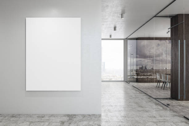 istock Modern glass corridor with banner 987818806