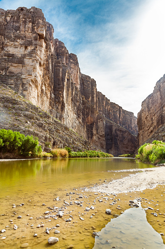 The Rio Grande river cuts through the middle of the Santa Elena Canyon in Big Bend.