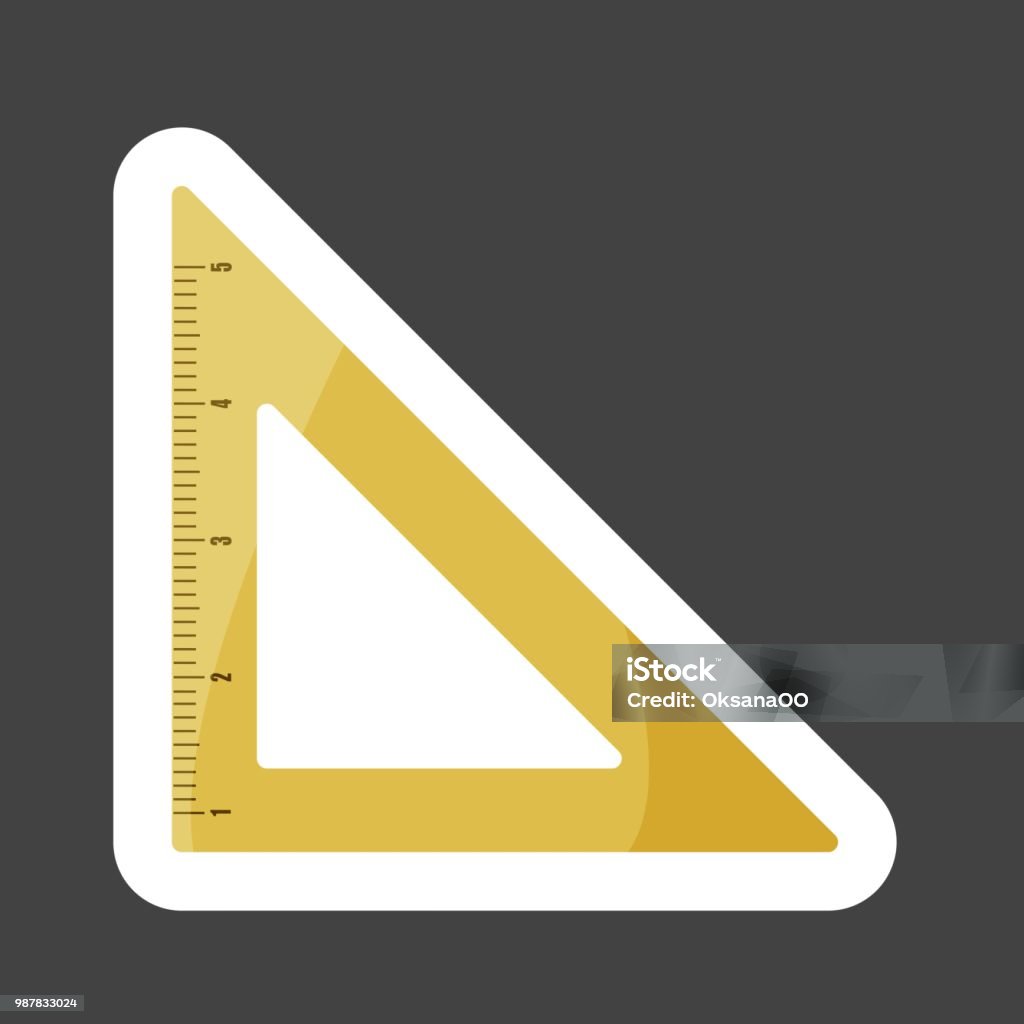 Vector icon colored sticker of triangle ruler. Metric system. School measuring lance. Measuring tape. Layers grouped for easy editing illustration. For your design. Adhesive Tape stock vector