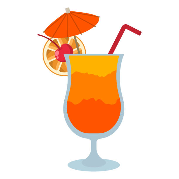 ilustraciones, imágenes clip art, dibujos animados e iconos de stock de cóctel tequila sunrise - summer party drink umbrella concepts