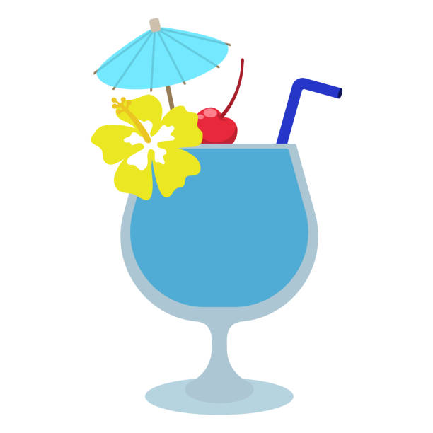 ilustraciones, imágenes clip art, dibujos animados e iconos de stock de hawaiano azul coctail - summer party drink umbrella concepts