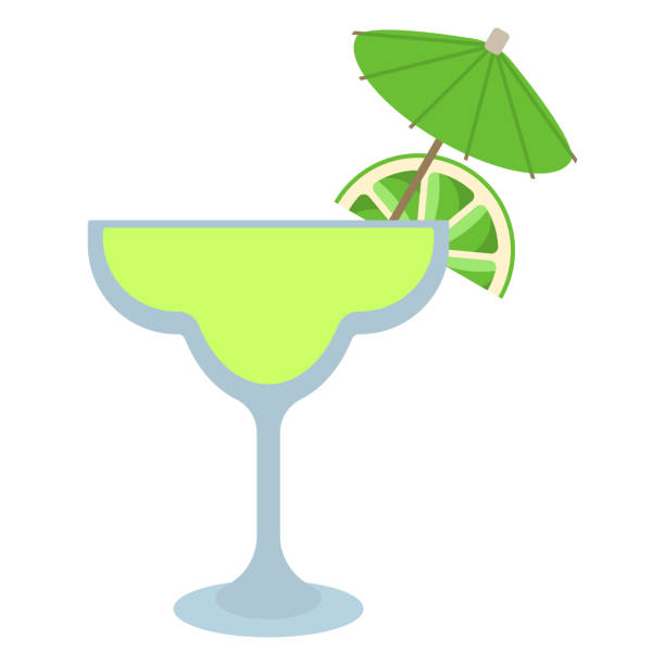 Margarita Cocktail Margarita drink with lime wedge and cocktail umbrella drink umbrella stock illustrations