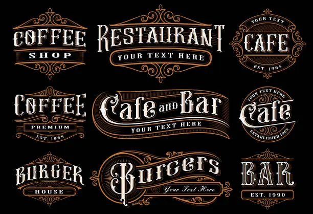 Vector illustration of Set of vintage lettering illustration for the catering