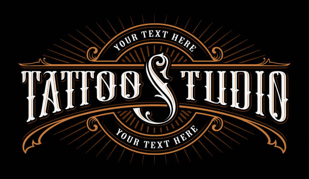 Vintage lettering of tattoo studio. icon template on dark background. Text is on the separate group.