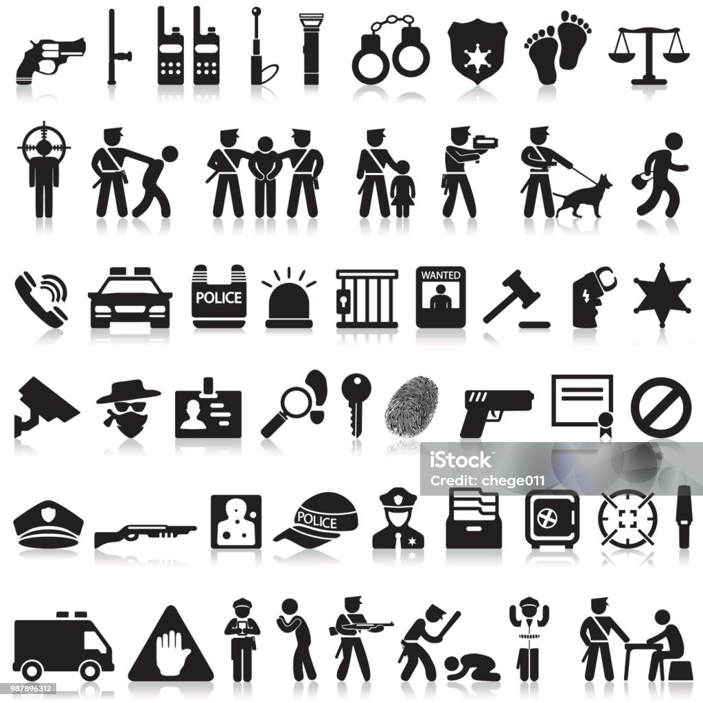 Police icons set. Police icons set on a white background with a shadow Icon Symbol stock vector