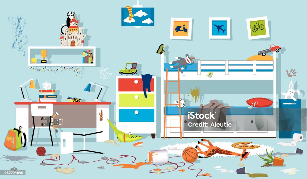 Messy children's room Interior of messy kids bedroom, EPS 8 vector illustration, no transparencies Messy stock vector