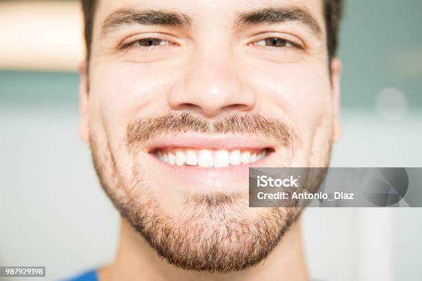 Closeup Of Smiling Mid Adult Man Stock Photo - Download Image Now - 30-39 Years, Adult, Adults Only