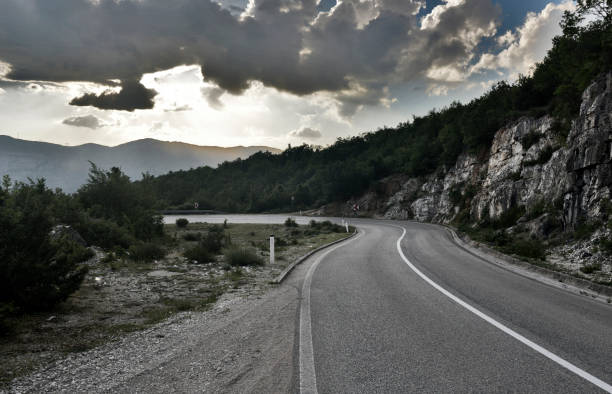 Bend to the left on the winding road