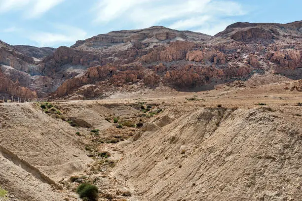 The Qumran caves, West bank, Israel is the place in the Holy Land, where the Dead Sea Scrolls were discovered